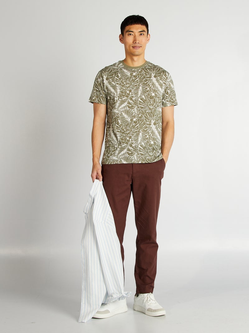 T-shirt imprimé manches courtes Kaki - Kiabi