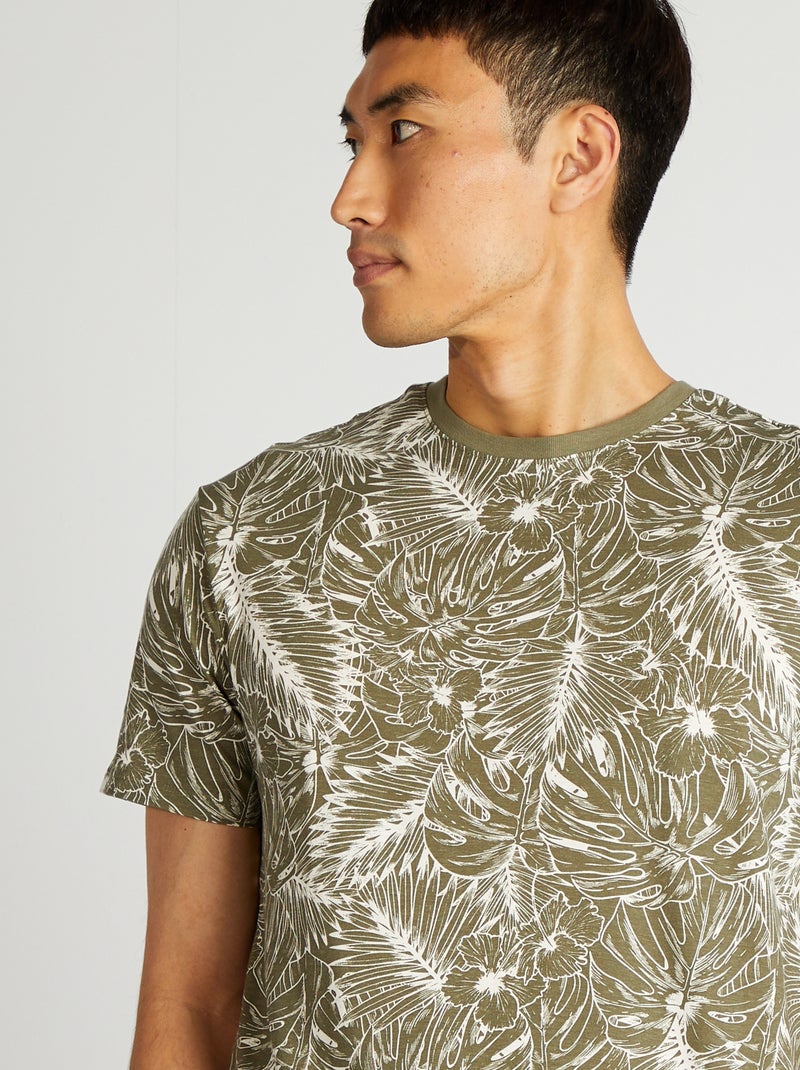 T-shirt imprimé manches courtes Kaki - Kiabi