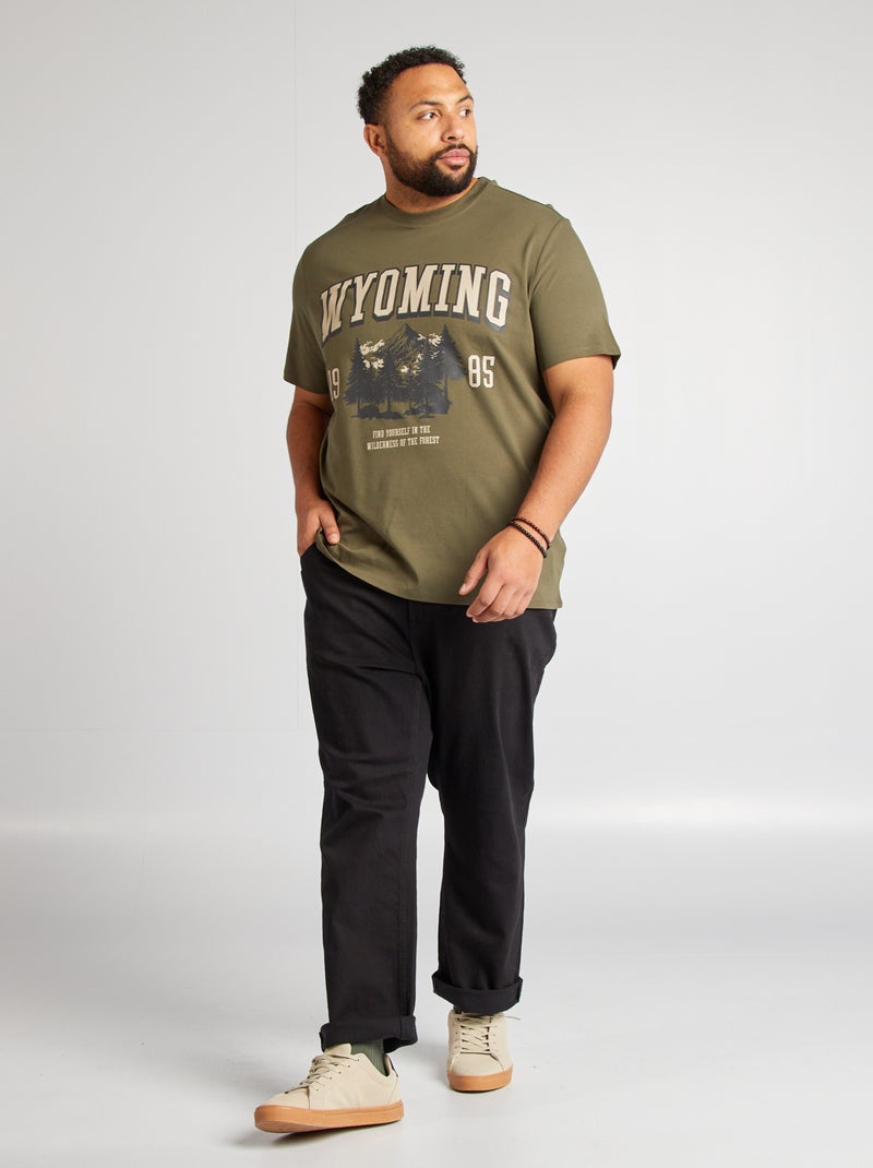 T-shirt imprimé manches courtes Kaki - Kiabi