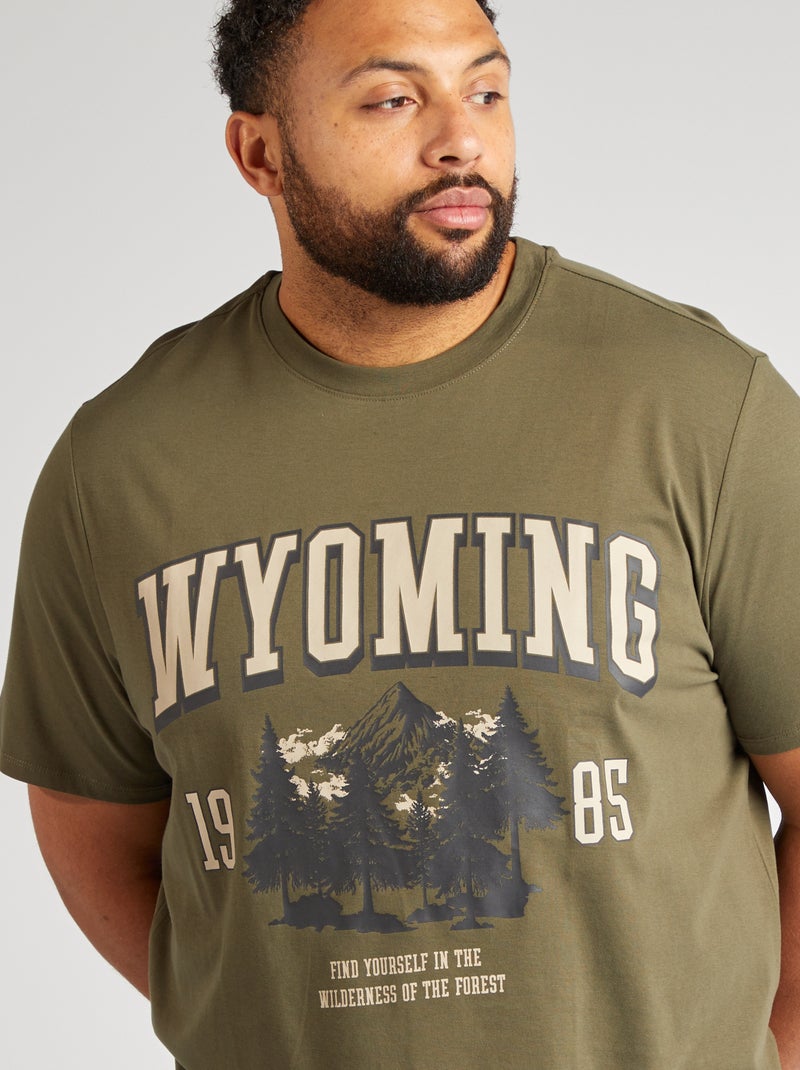 T-shirt imprimé manches courtes Kaki - Kiabi