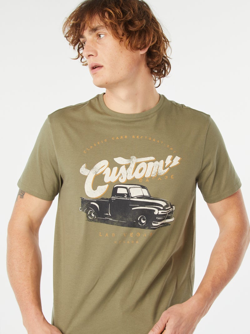 T-shirt imprimé manches courtes Kaki - Kiabi