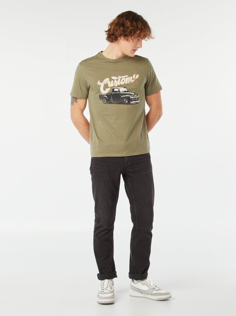 T-shirt imprimé manches courtes Kaki - Kiabi