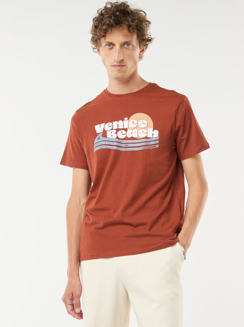 T-shirt imprimé manches courtes Marron - Kiabi