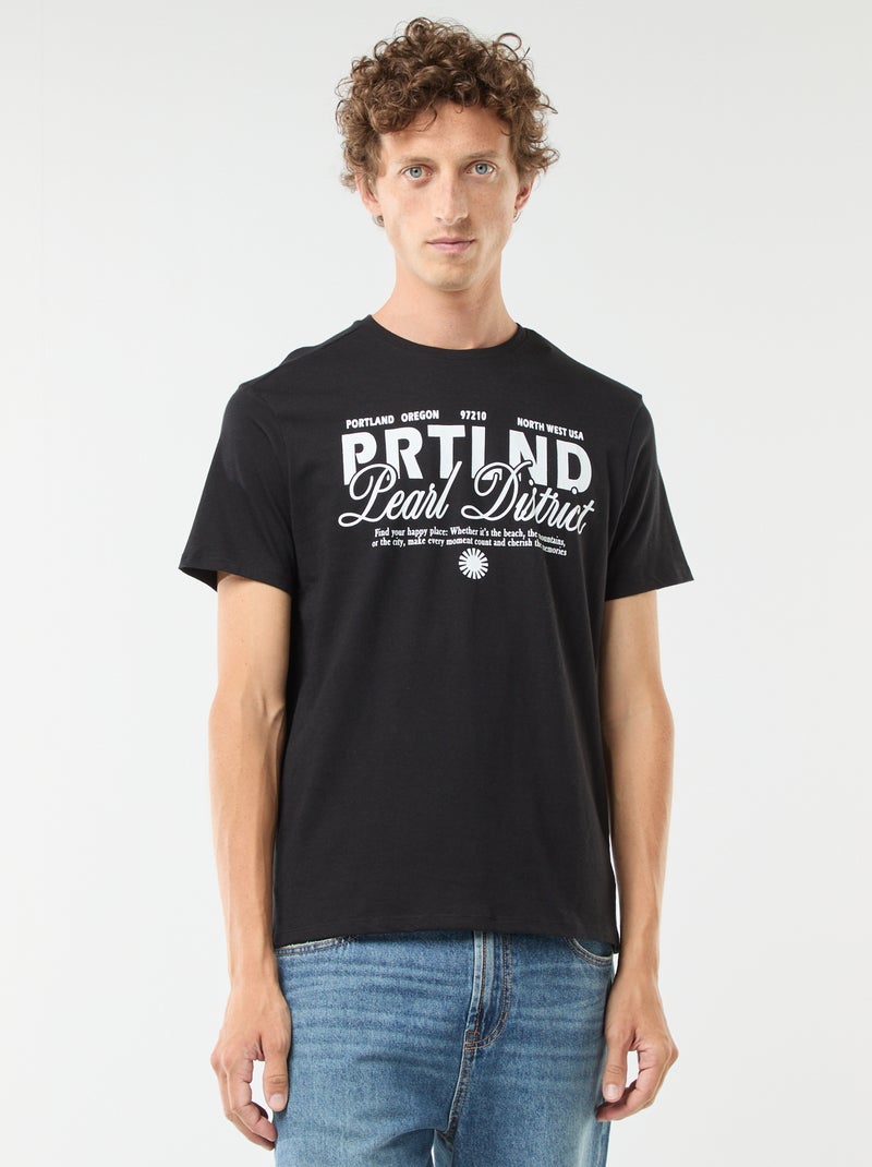 T-shirt imprimé manches courtes Noir - Kiabi