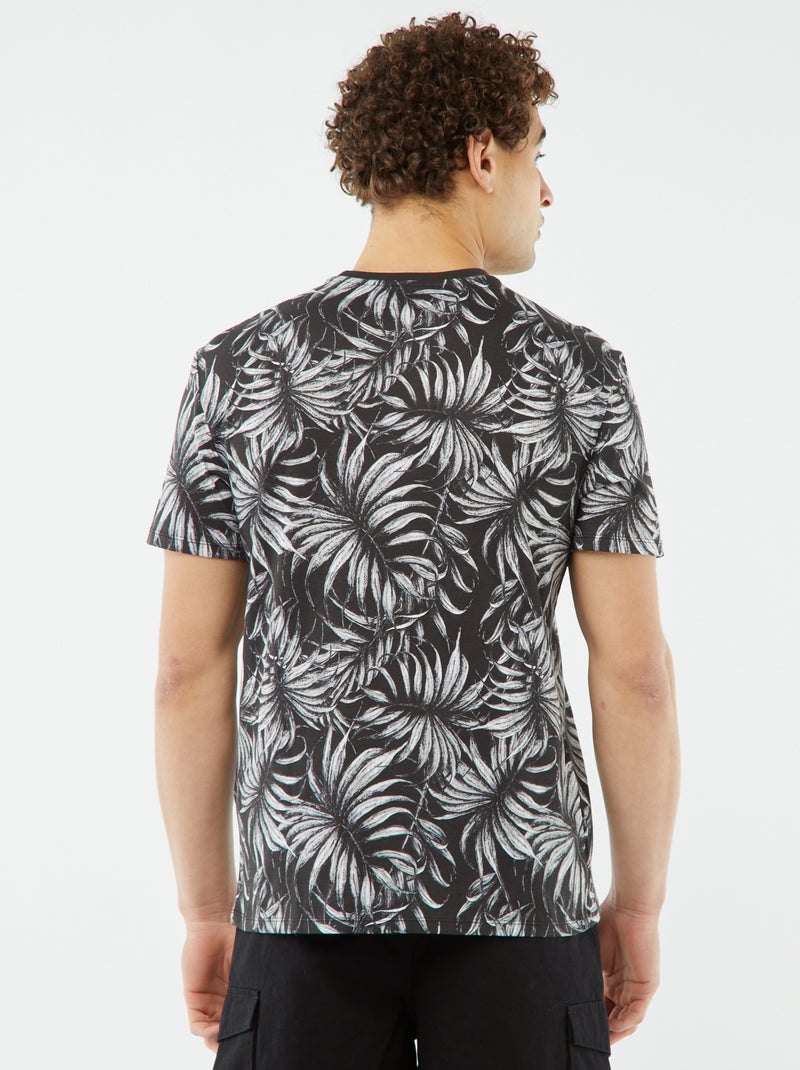 Tee-shirt en jersey avec col V et manches courtes - Noir - Grandes