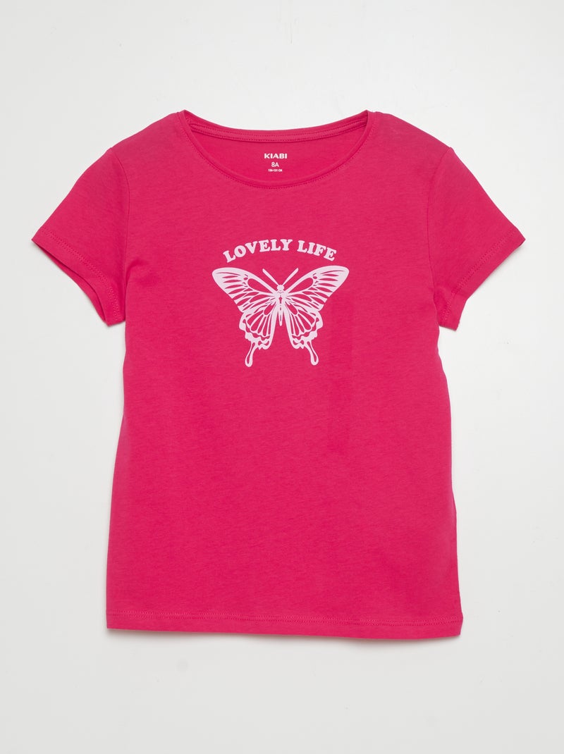 T-shirt imprimé manches courtes Rose foncé - Kiabi