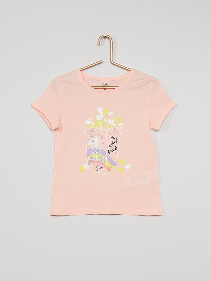 T-shirt imprimé manches courtes rose - Kiabi
