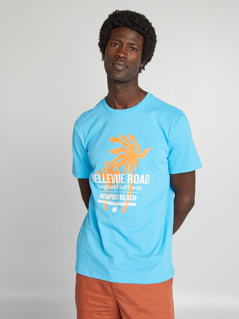 T-shirt imprimé manches courtes Turquoise - Kiabi