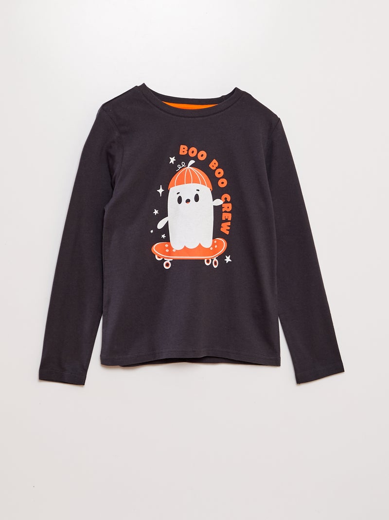 T-shirt imprimé manches longues - Halloween Noir - Kiabi