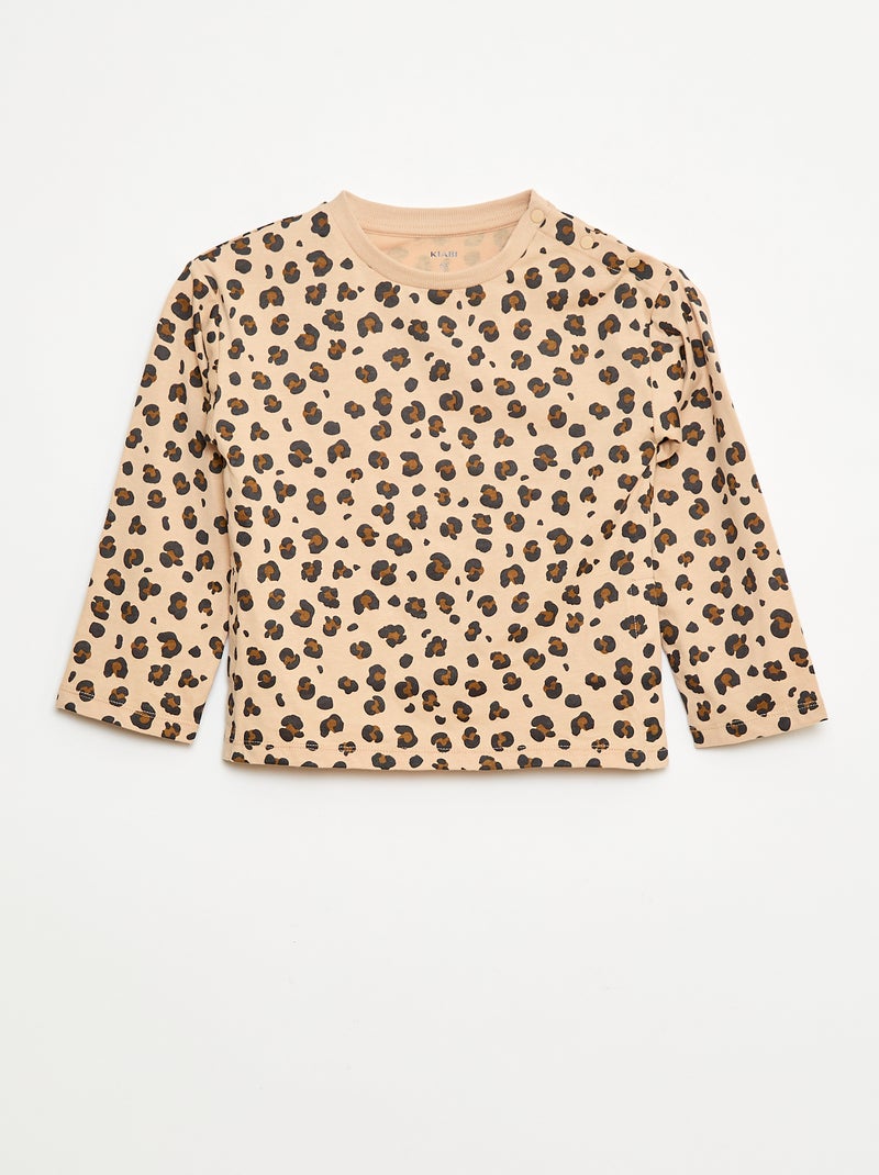 T-shirt imprimé manches longues - So Easy Beige - Kiabi