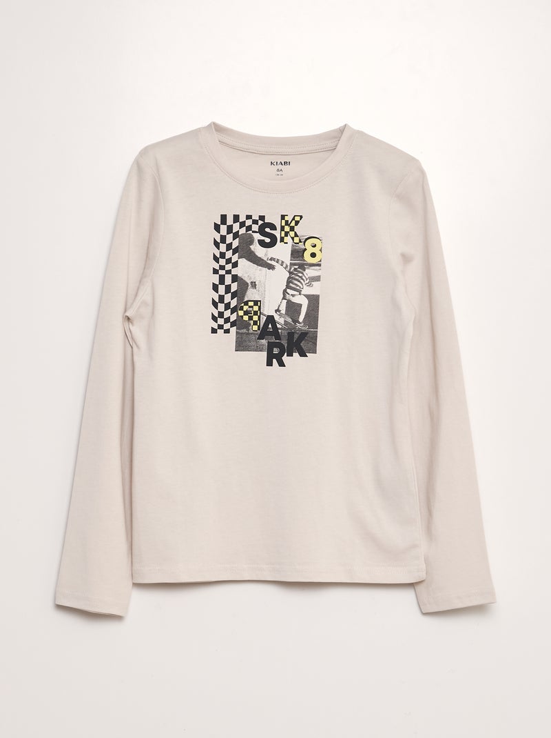 T-shirt imprimé manches longues Beige - Kiabi