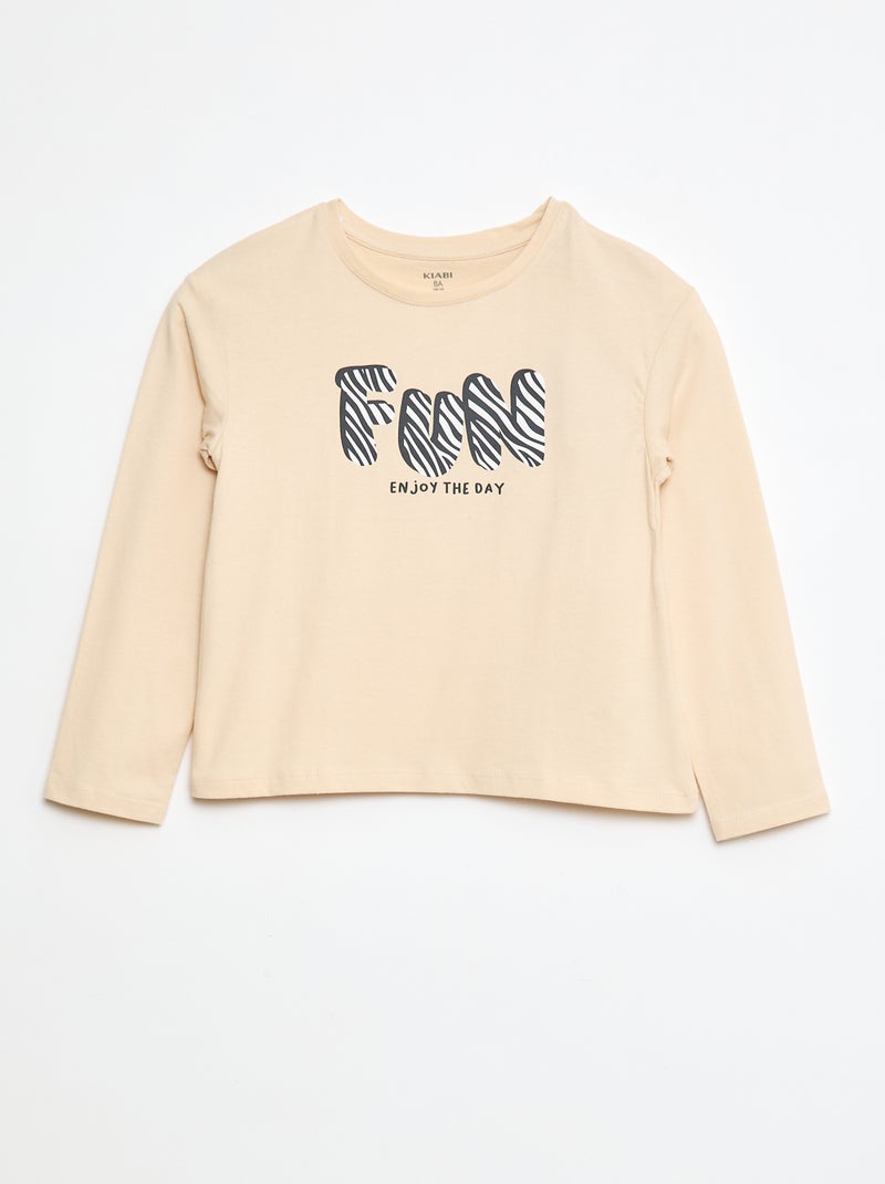 T-shirt imprimé manches longues Beige - Kiabi