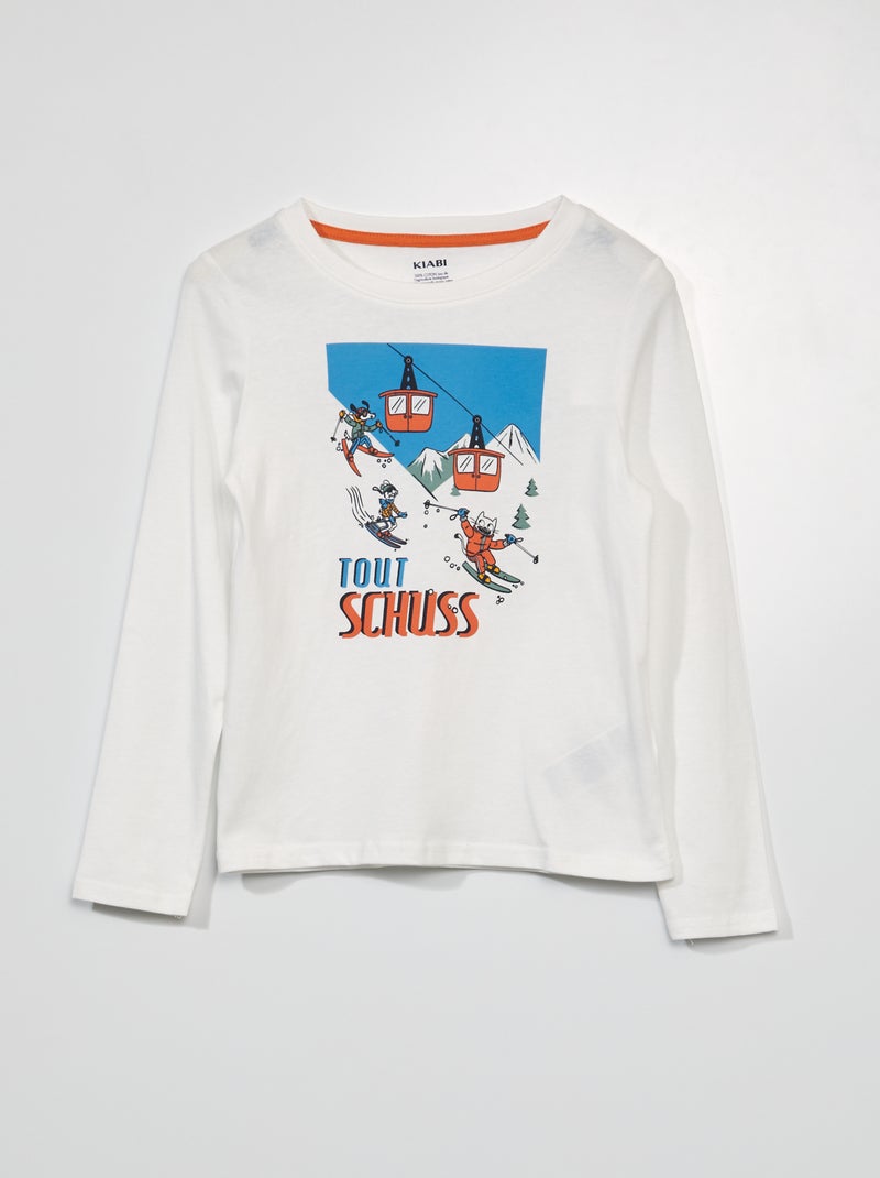 T-shirt imprimé manches longues Blanc - Kiabi