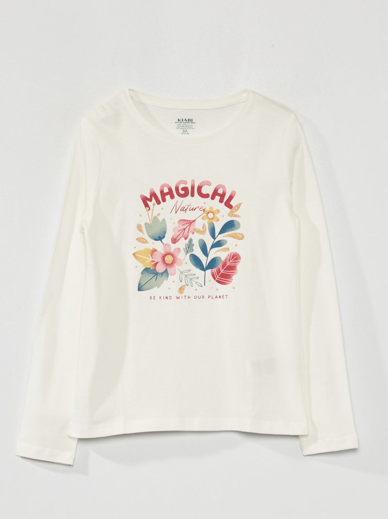 T-shirt imprimé manches longues Blanc - Kiabi