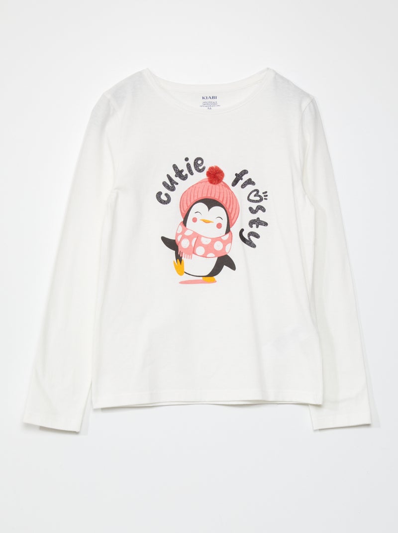 T-shirt imprimé manches longues Blanc - Kiabi