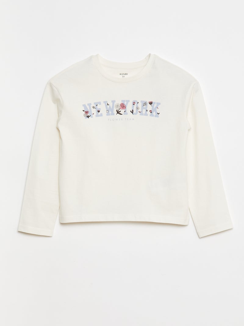 T-shirt imprimé manches longues Blanc - Kiabi