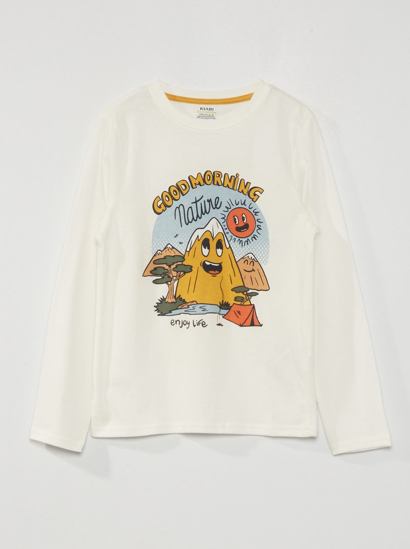 T-shirt imprimé manches longues Blanc - Kiabi