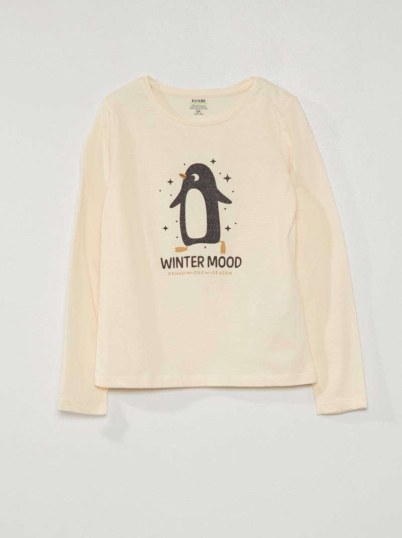 T-Shirt imprimé manches longues BLANC - Kiabi