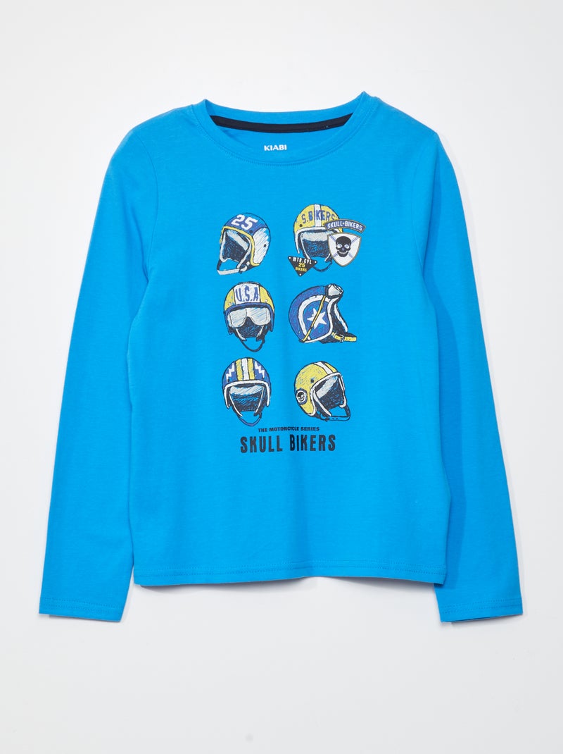 T-shirt imprimé manches longues Bleu - Kiabi