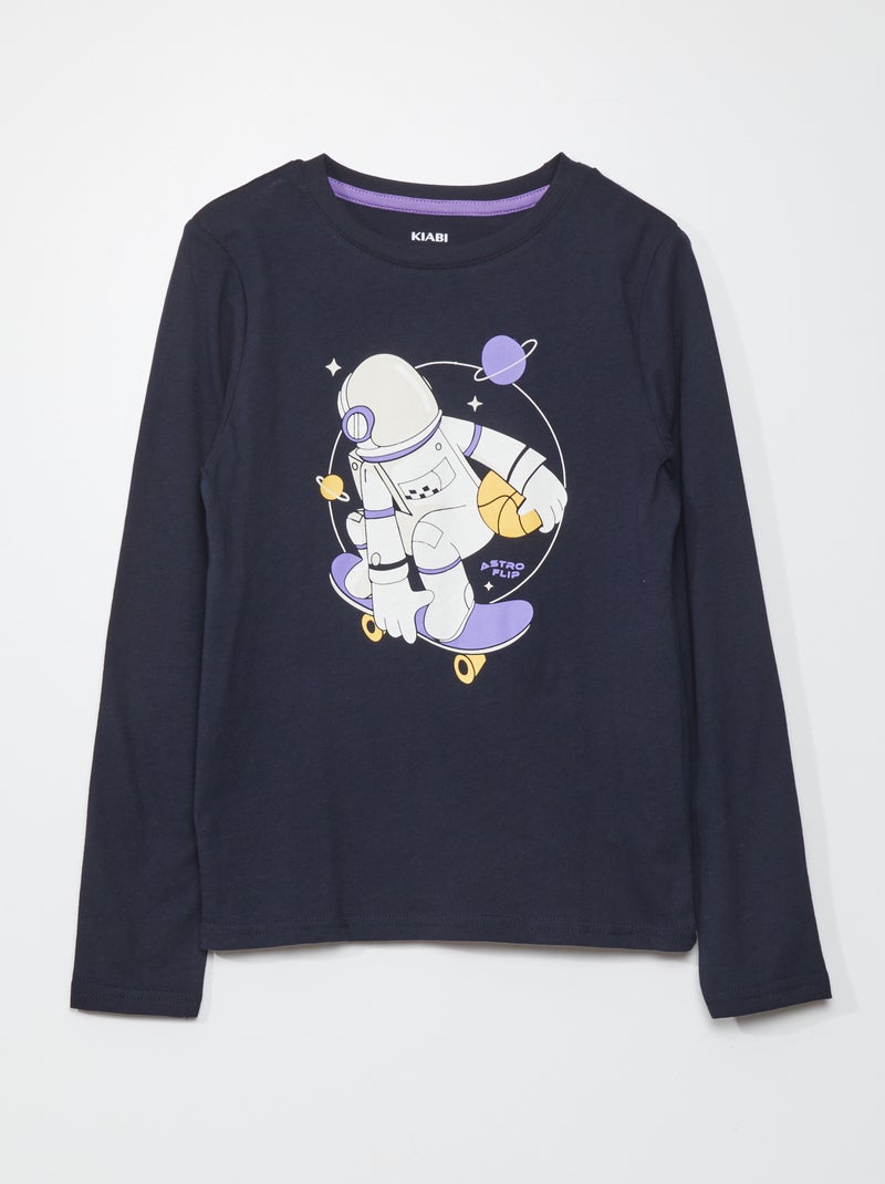 T-shirt imprimé manches longues Bleu - Kiabi
