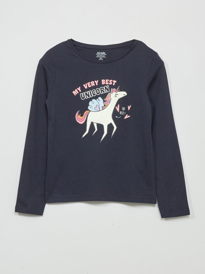 T-shirt imprimé manches longues Bleu - Kiabi