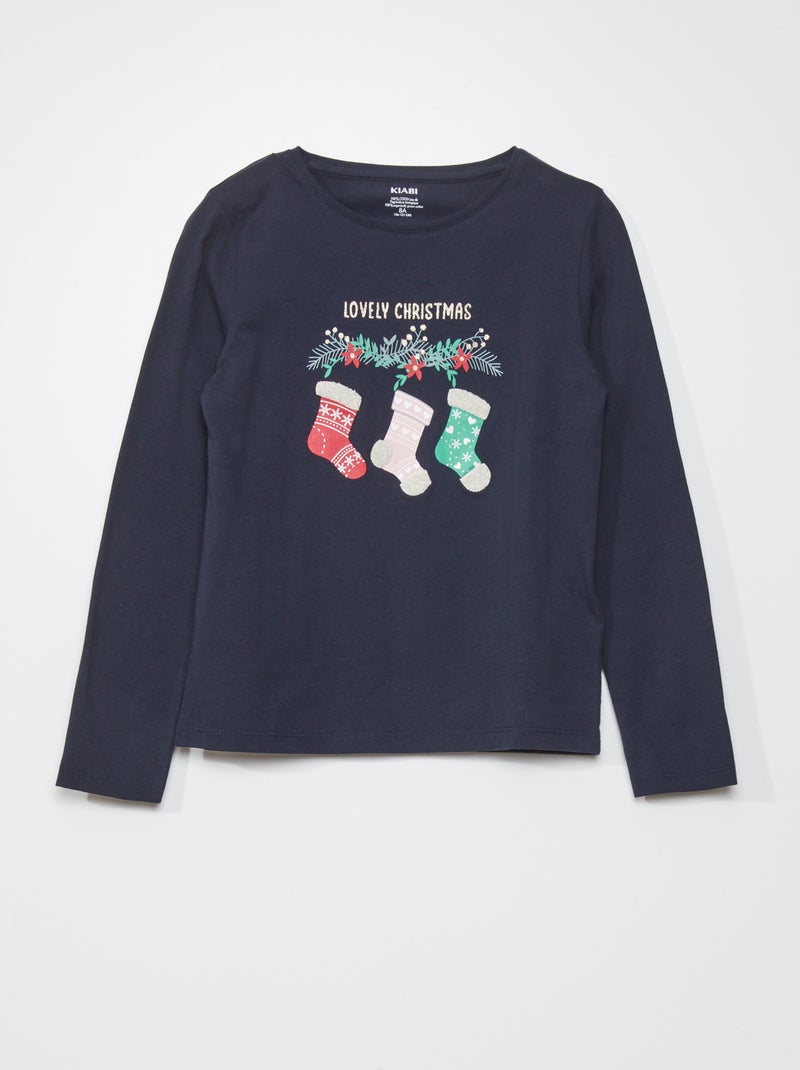 T-shirt imprimé manches longues Bleu - Kiabi