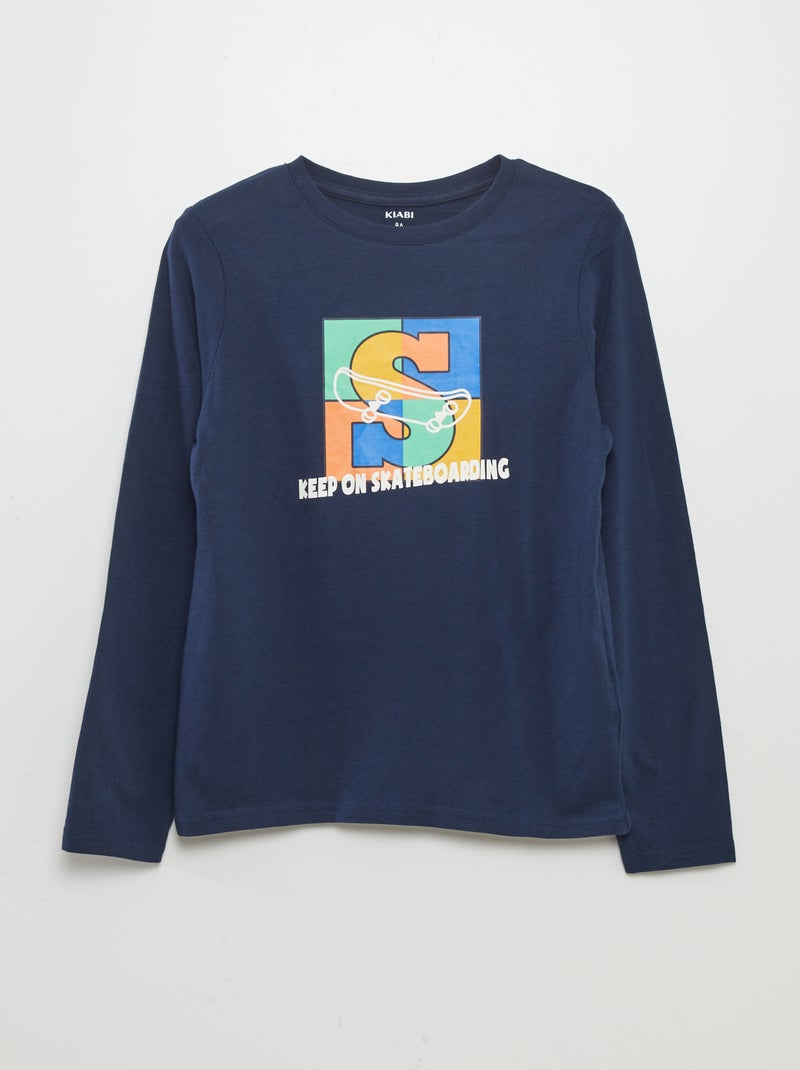 T-shirt imprimé manches longues Bleu - Kiabi