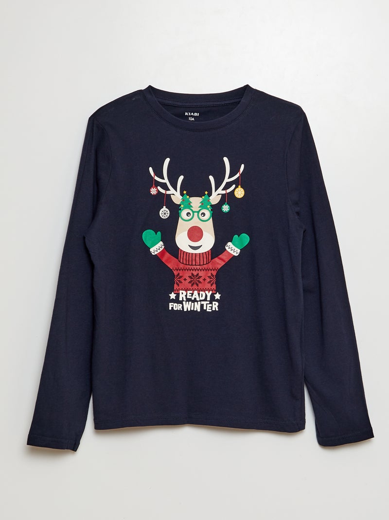 T-shirt imprimé manches longues BLEU - Kiabi
