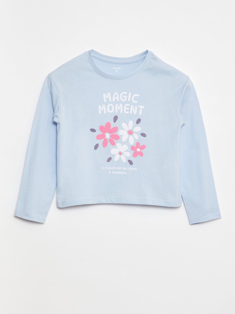 T-shirt imprimé manches longues Bleu - Kiabi