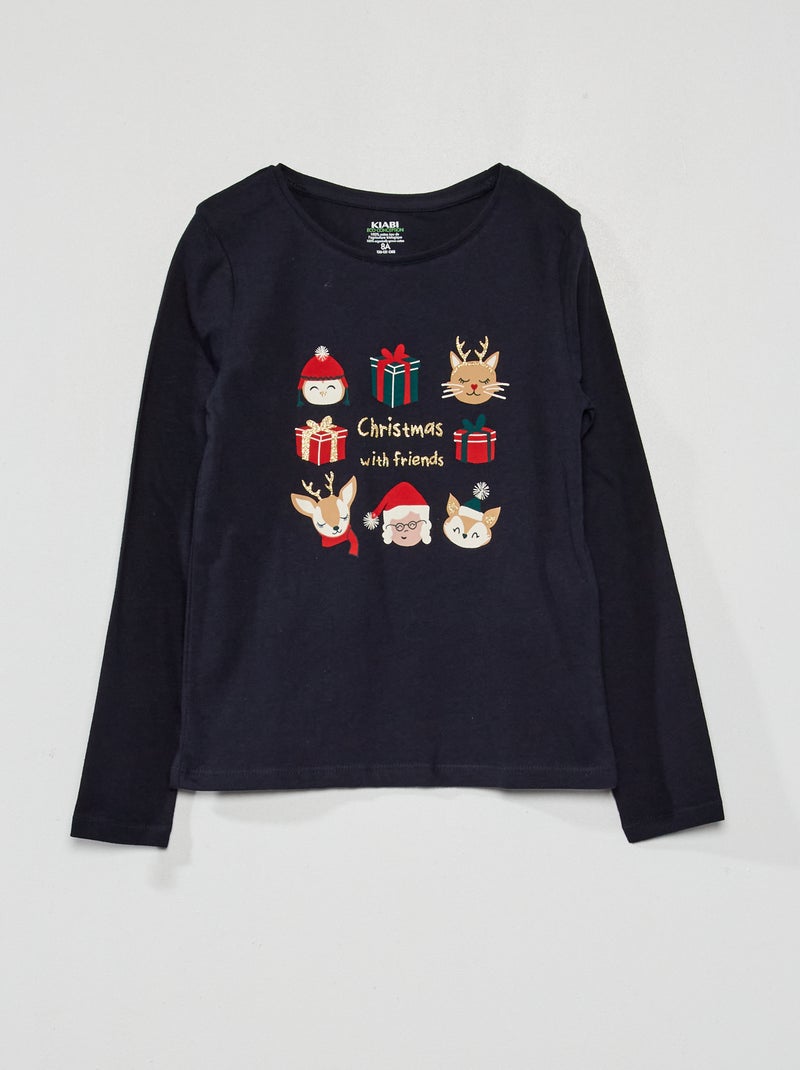 T-Shirt imprimé manches longues Bleu marine - Kiabi