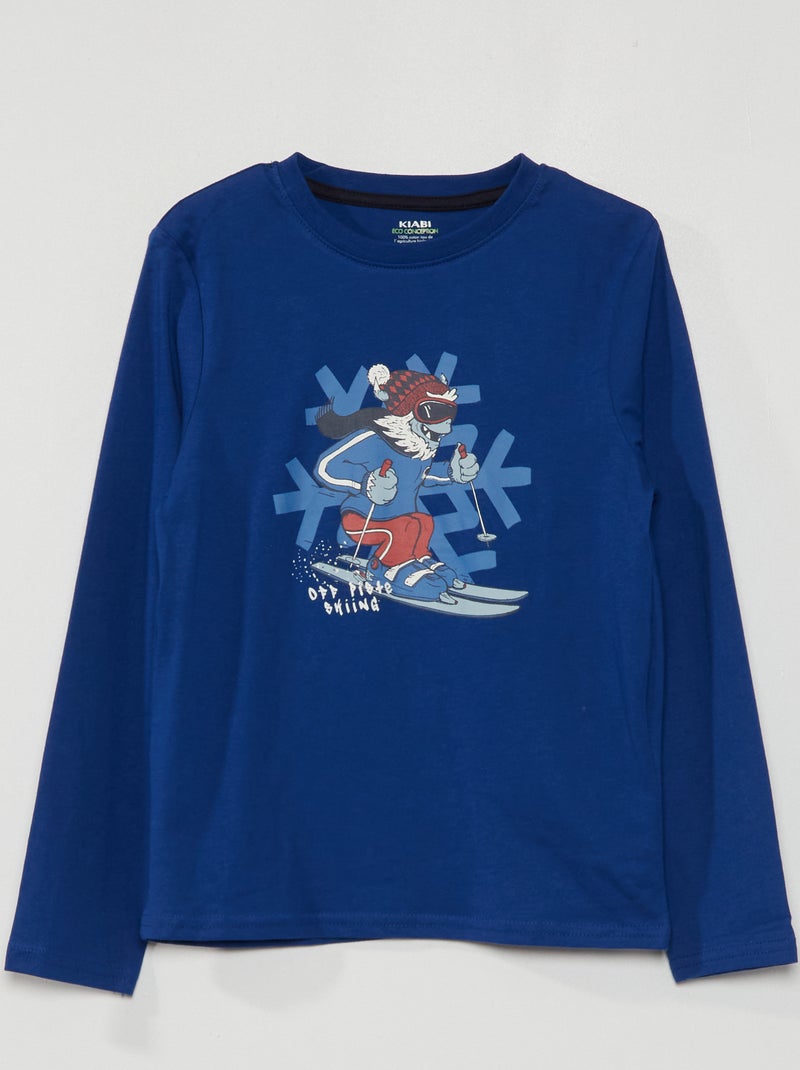 T-shirt imprimé manches longues Bleu - Kiabi