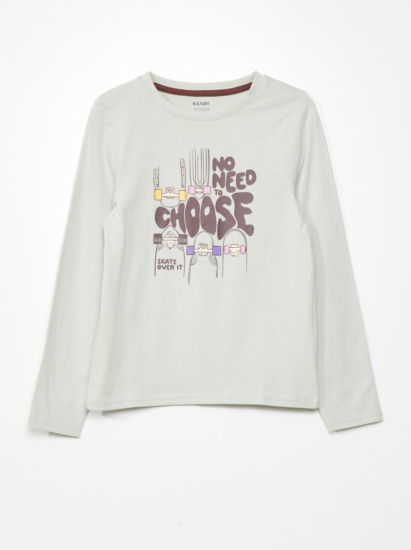 T-shirt imprimé manches longues Gris - Kiabi