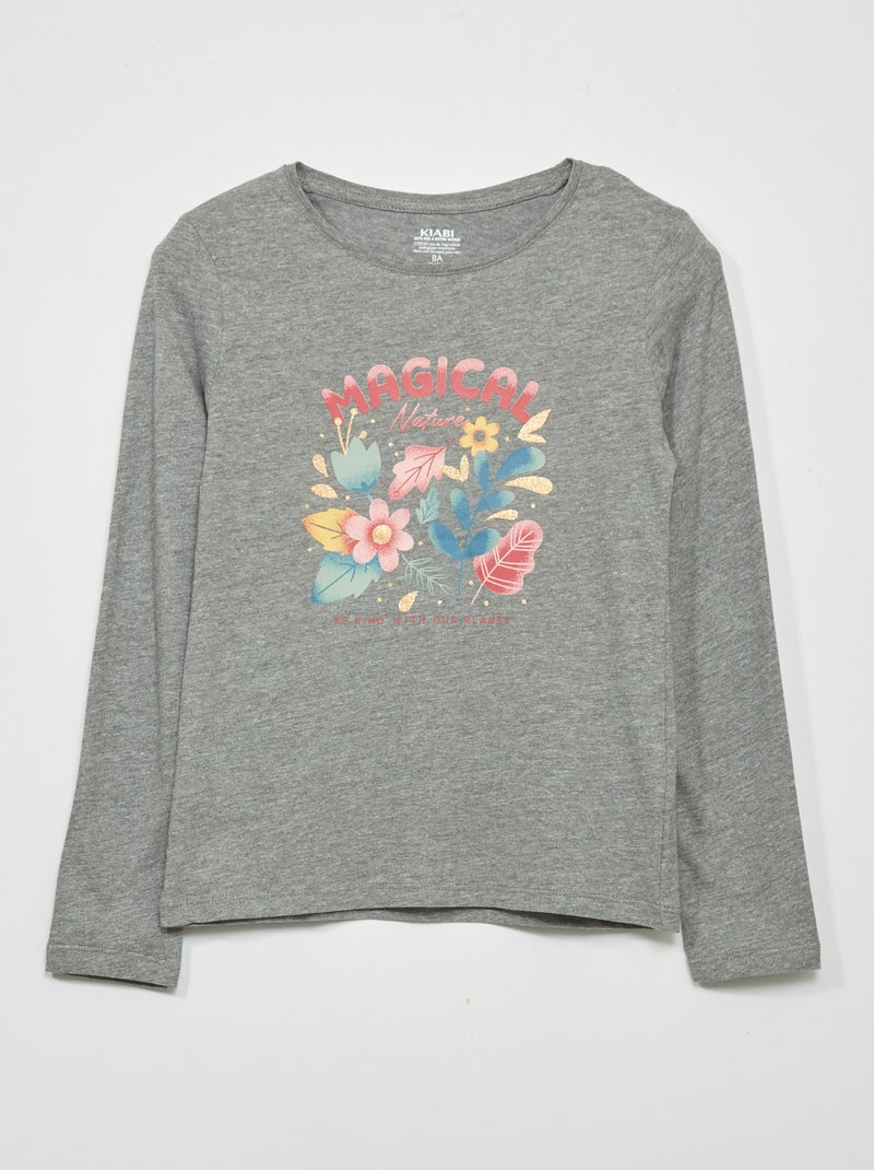 T-shirt imprimé manches longues Gris - Kiabi