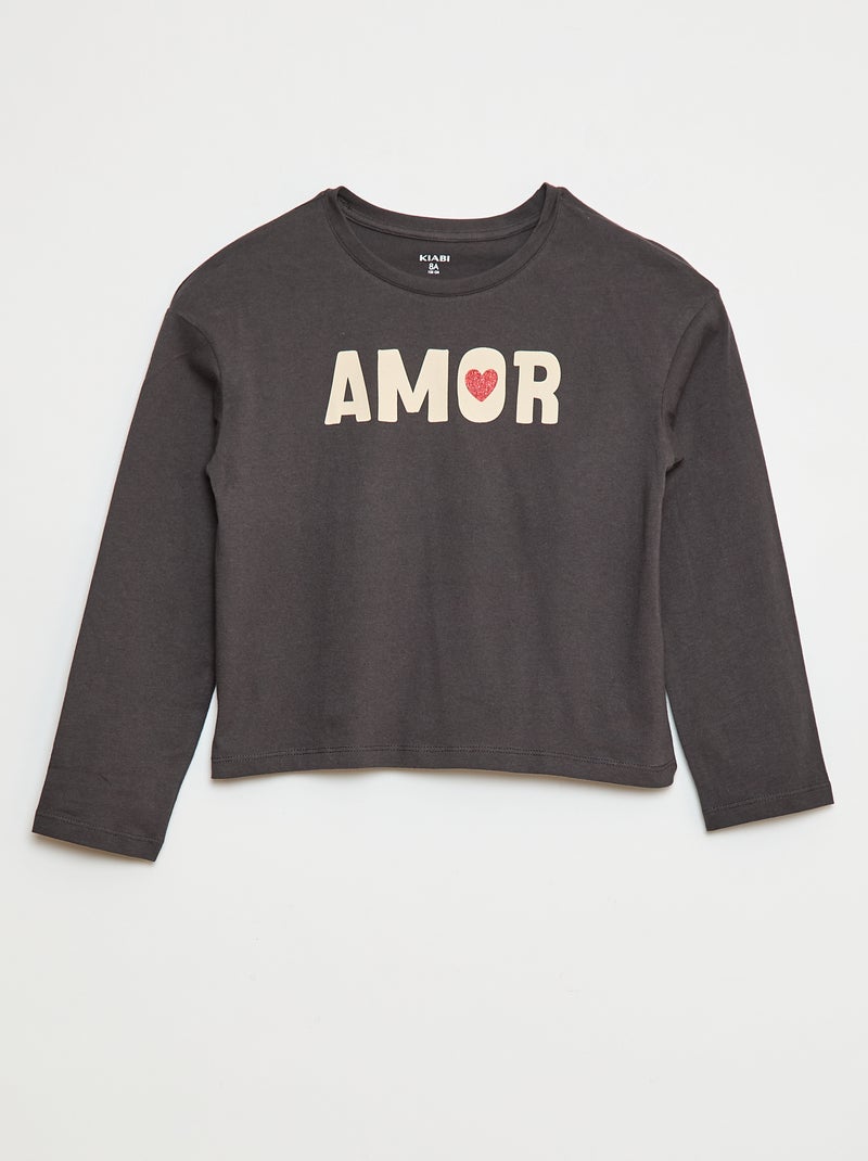 T-shirt imprimé manches longues Gris - Kiabi