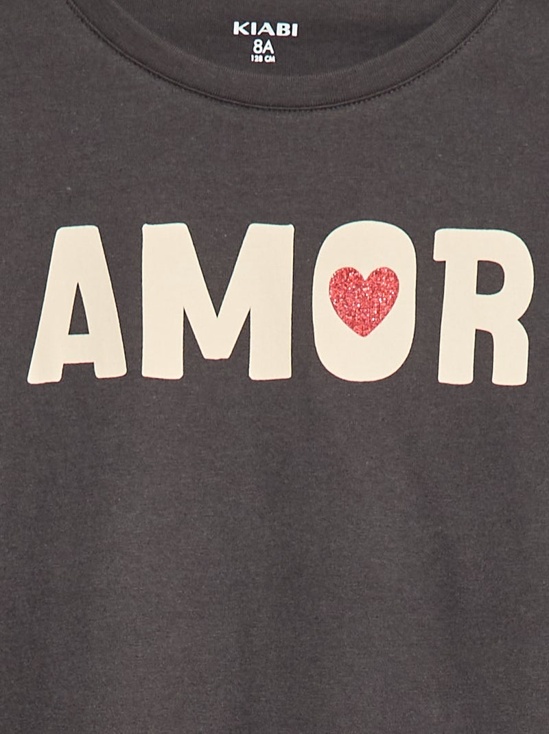 T-shirt imprimé manches longues Gris - Kiabi