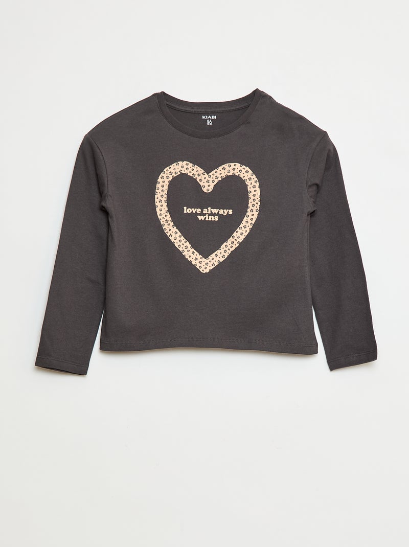 T-shirt imprimé manches longues Gris léopard - Kiabi