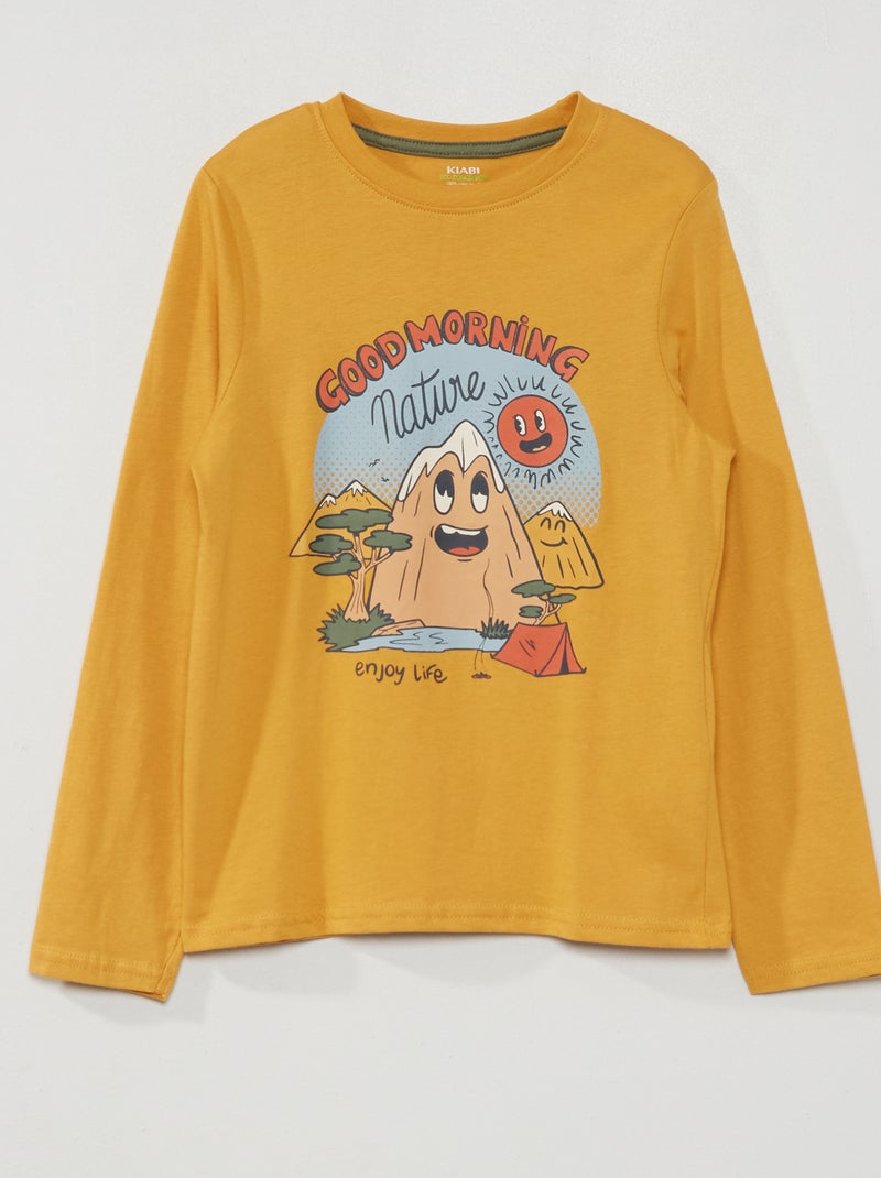 T-shirt imprimé manches longues Jaune 'montagne' - Kiabi