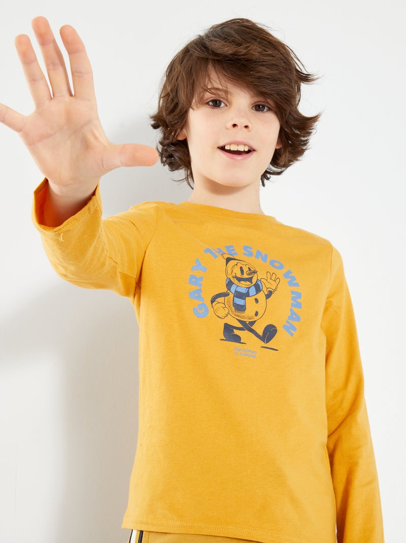 T-shirt imprimé manches longues Jaune - Kiabi