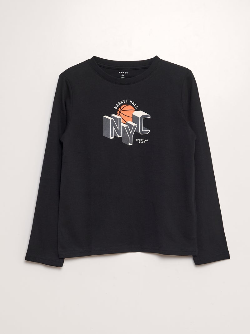 T-shirt imprimé manches longues Noir - Kiabi