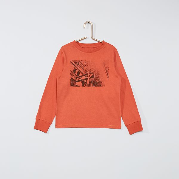 T-shirt imprimé manches longues Garçon - orange - Kiabi - 3,00€