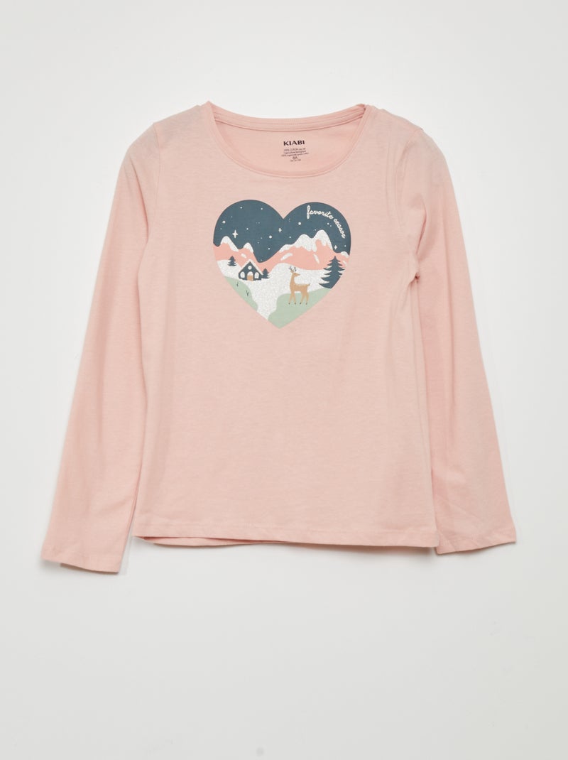 T-shirt imprimé manches longues Rose - Kiabi