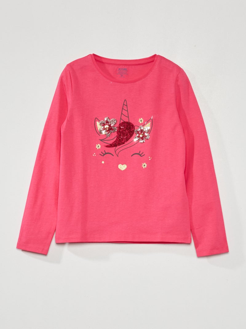 T-shirt imprimé manches longues Rose - Kiabi