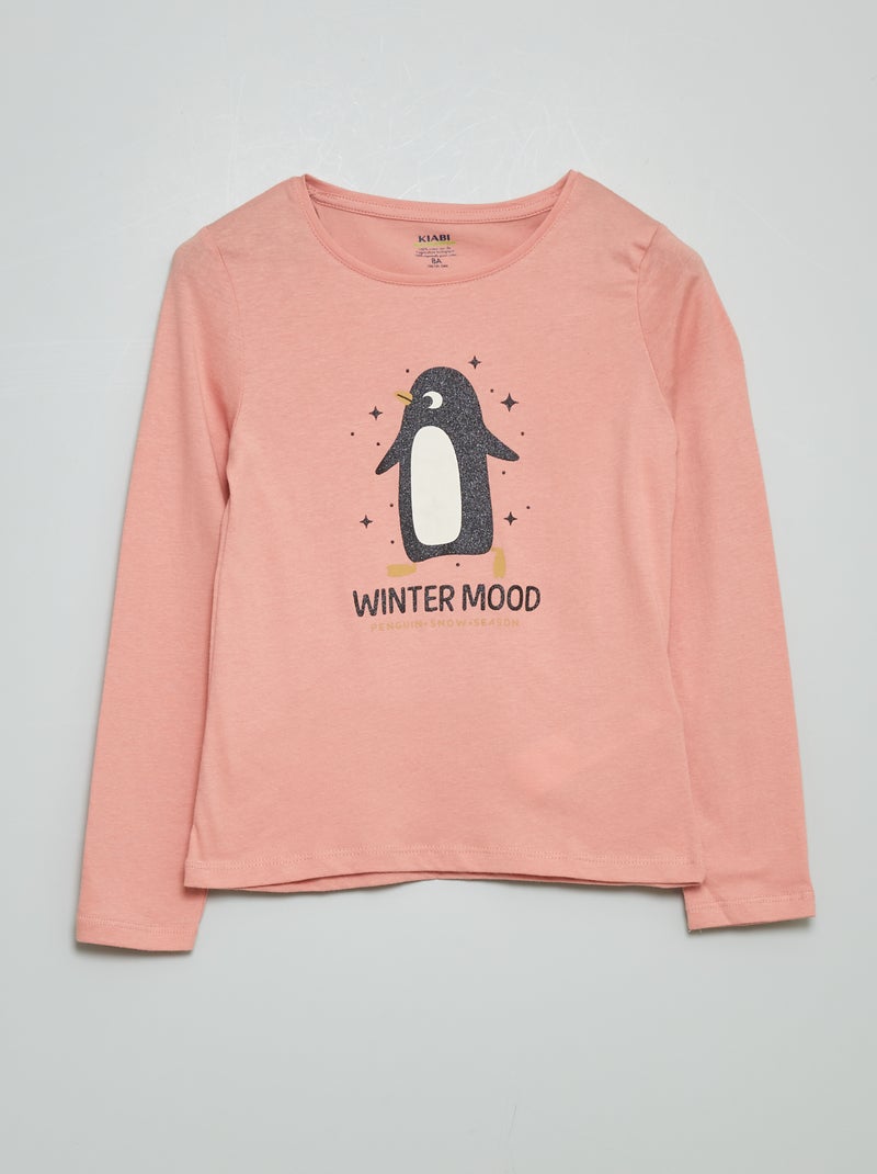 T-Shirt imprimé manches longues Rose - Kiabi