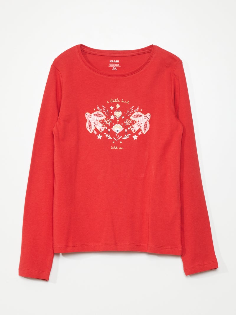 T-shirt imprimé manches longues Rouge - Kiabi