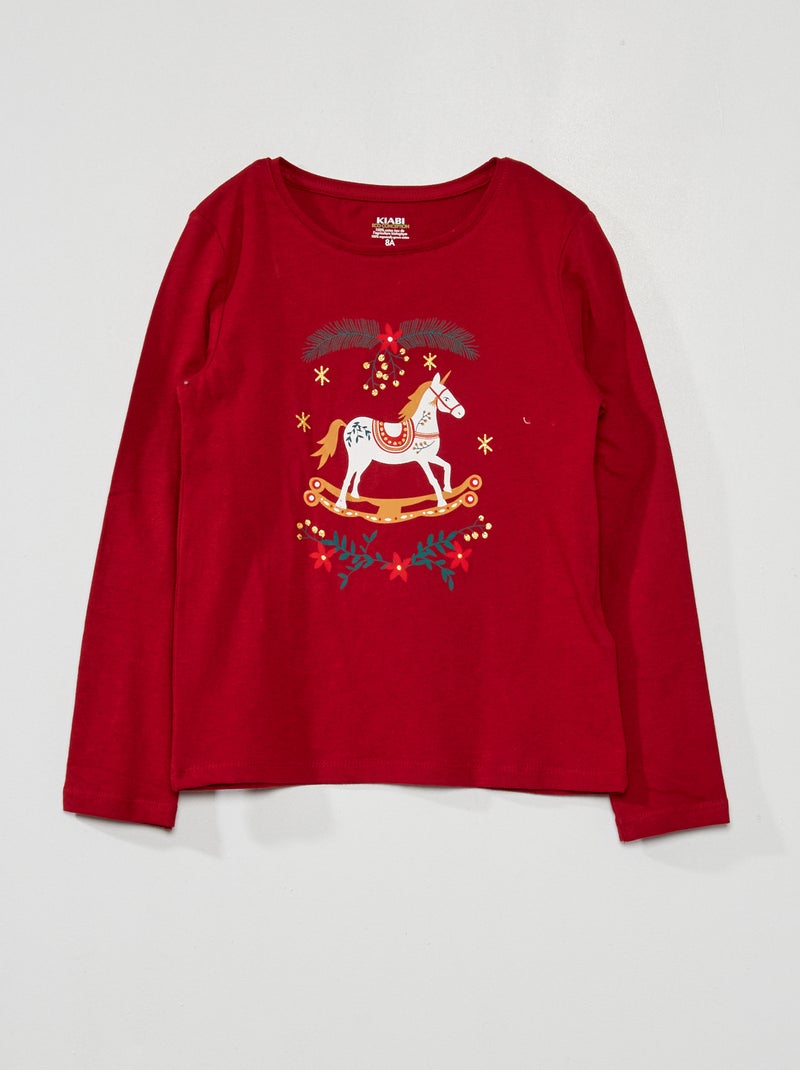 T-Shirt imprimé manches longues Rouge bordeaux - Kiabi