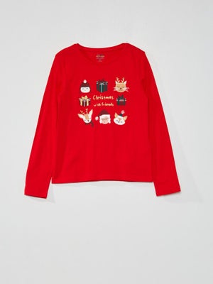 Sweatshirt Garçon 100% Coton - Motif Noël Dinosaure Excavateur, Taille 1-7 Ans