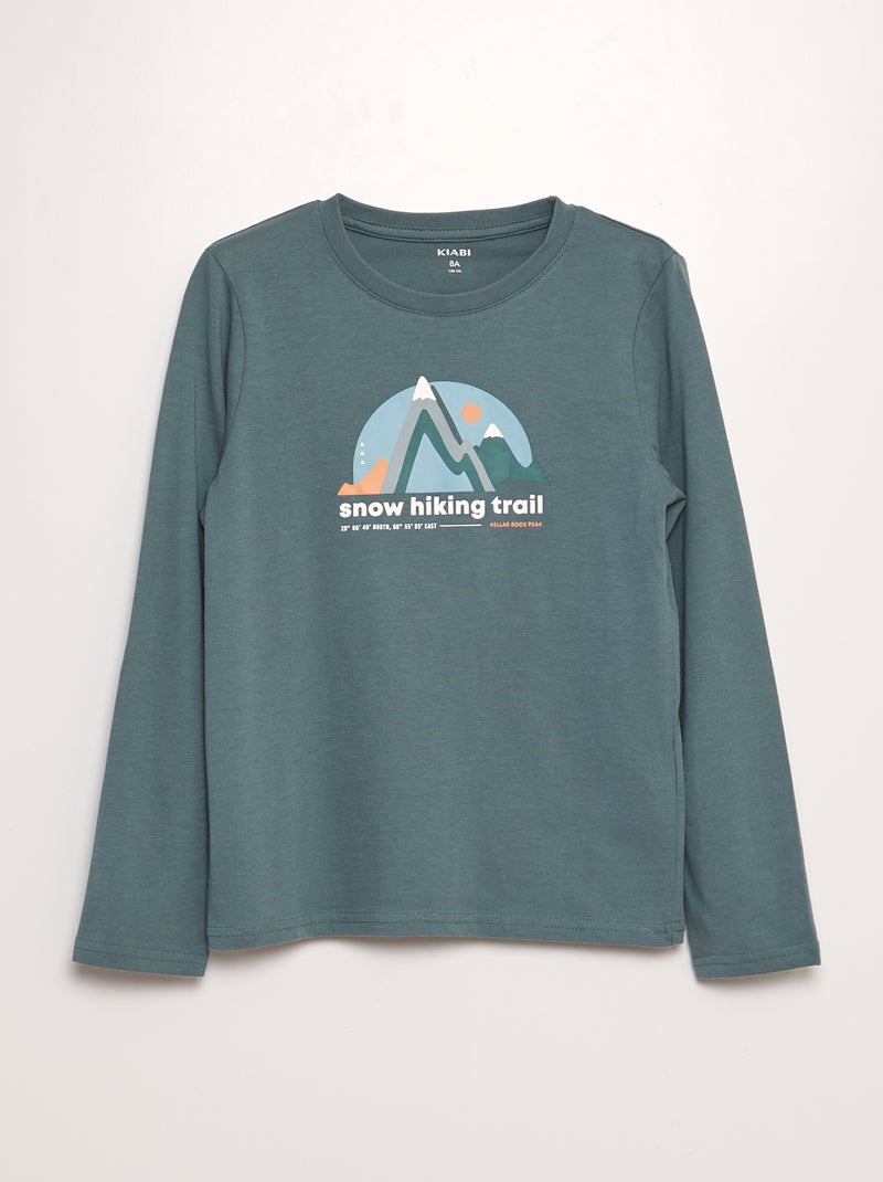 T-shirt imprimé manches longues Vert - Kiabi