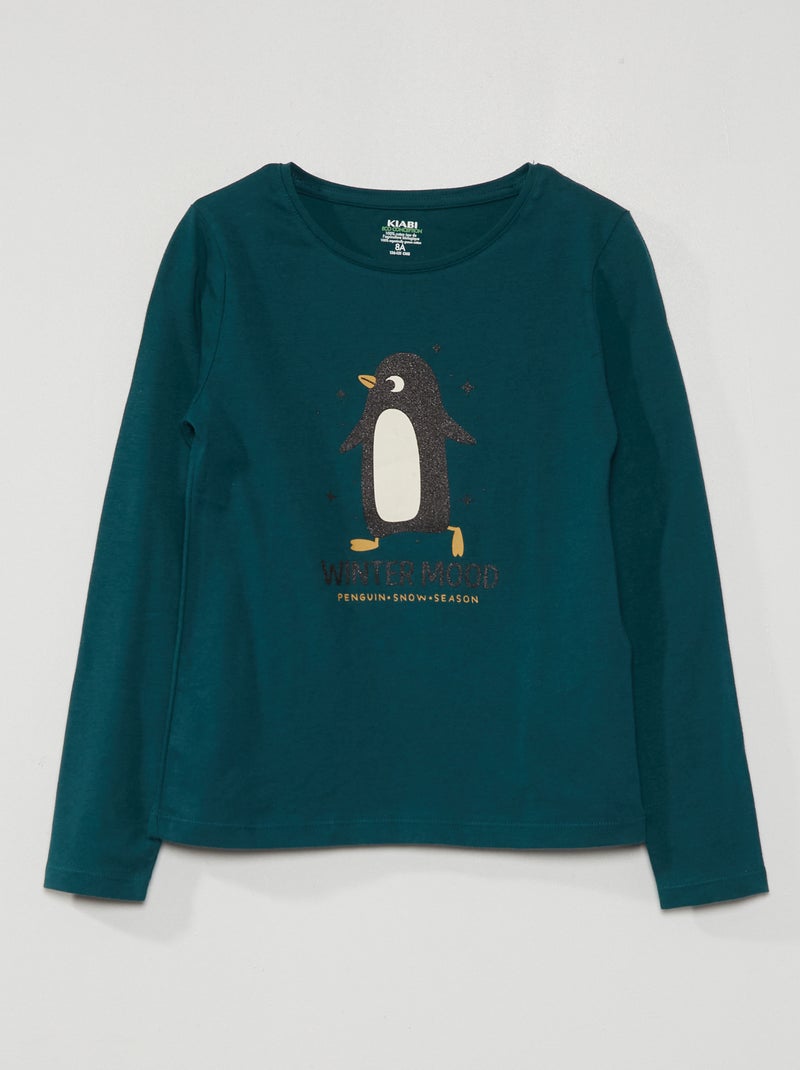 T-Shirt imprimé manches longues VERT - Kiabi