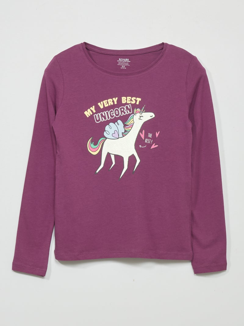 T-shirt imprimé manches longues Violet - Kiabi