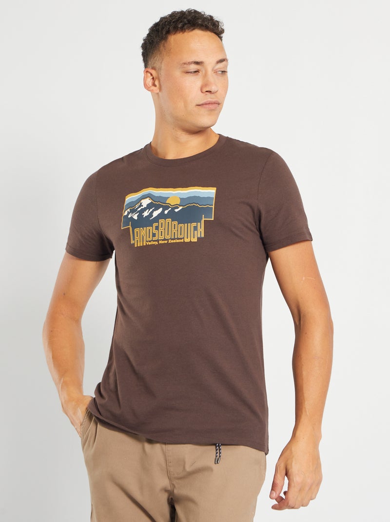 T-shirt imprimé marron/lands - Kiabi